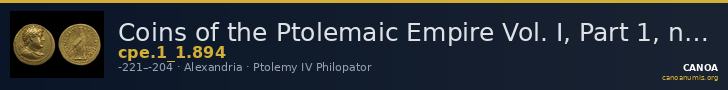 Coins of the Ptolemaic Empire Vol. I, Part 1, no. 894 — CANOA