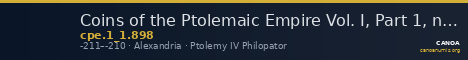 Coins of the Ptolemaic Empire Vol. I, Part 1, no. 898 — CANOA