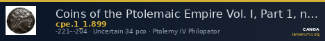 Coins of the Ptolemaic Empire Vol. I, Part 1, no. 899 — CANOA