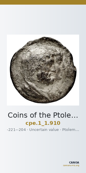 Coins of the Ptolemaic Empire Vol. I, Part 1, no. 910 — CANOA