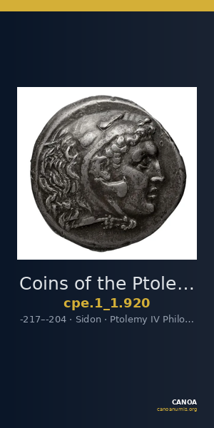 Coins of the Ptolemaic Empire Vol. I, Part 1, no. 920 — CANOA