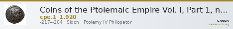 Coins of the Ptolemaic Empire Vol. I, Part 1, no. 920 — CANOA