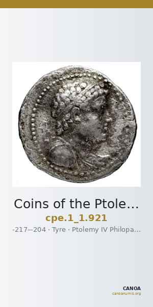 Coins of the Ptolemaic Empire Vol. I, Part 1, no. 921 — CANOA