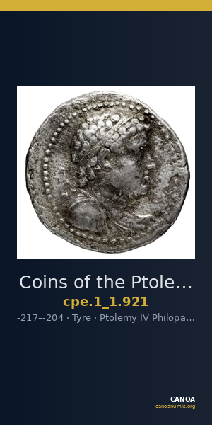 Coins of the Ptolemaic Empire Vol. I, Part 1, no. 921 — CANOA