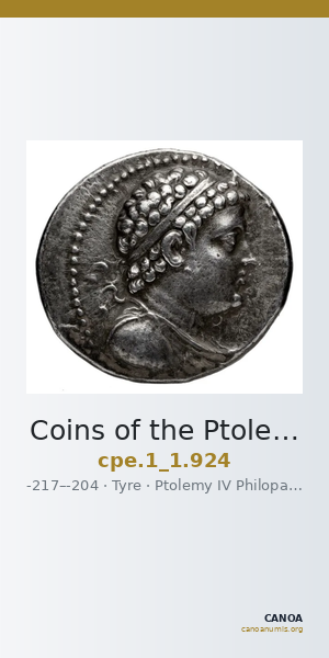 Coins of the Ptolemaic Empire Vol. I, Part 1, no. 924 — CANOA