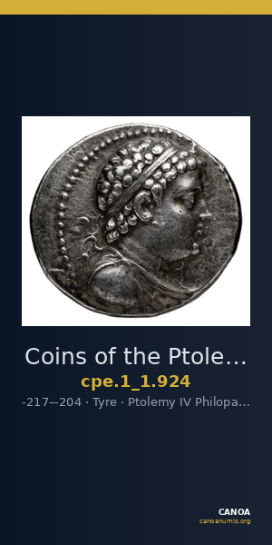Coins of the Ptolemaic Empire Vol. I, Part 1, no. 924 — CANOA