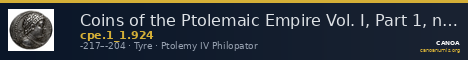Coins of the Ptolemaic Empire Vol. I, Part 1, no. 924 — CANOA