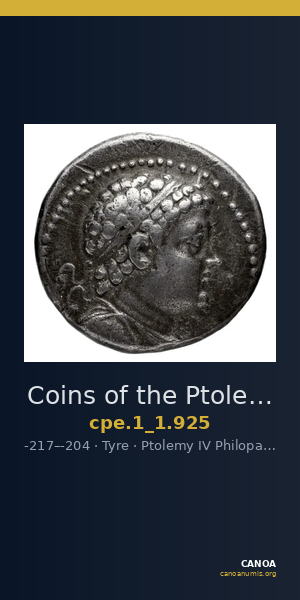 Coins of the Ptolemaic Empire Vol. I, Part 1, no. 925 — CANOA