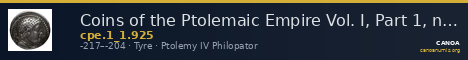 Coins of the Ptolemaic Empire Vol. I, Part 1, no. 925 — CANOA