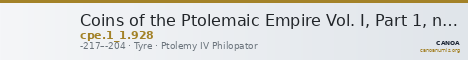 Coins of the Ptolemaic Empire Vol. I, Part 1, no. 928 — CANOA