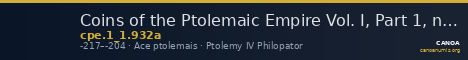 Coins of the Ptolemaic Empire Vol. I, Part 1, no. 932a — CANOA