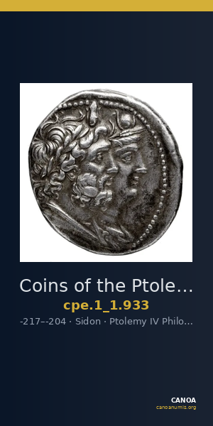 Coins of the Ptolemaic Empire Vol. I, Part 1, no. 933 — CANOA