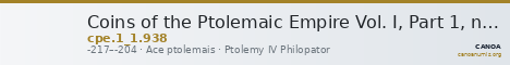 Coins of the Ptolemaic Empire Vol. I, Part 1, no. 938 — CANOA