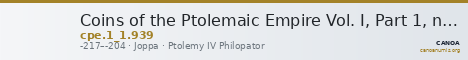 Coins of the Ptolemaic Empire Vol. I, Part 1, no. 939 — CANOA