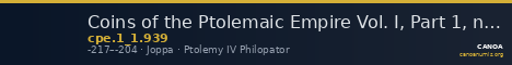 Coins of the Ptolemaic Empire Vol. I, Part 1, no. 939 — CANOA