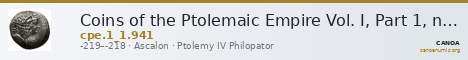 Coins of the Ptolemaic Empire Vol. I, Part 1, no. 941 — CANOA