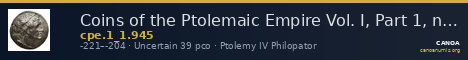 Coins of the Ptolemaic Empire Vol. I, Part 1, no. 945 — CANOA