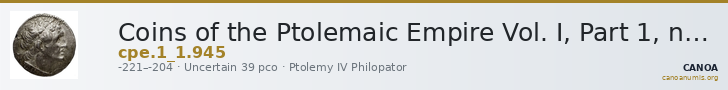 Coins of the Ptolemaic Empire Vol. I, Part 1, no. 945 — CANOA