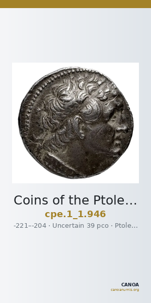Coins of the Ptolemaic Empire Vol. I, Part 1, no. 946 — CANOA