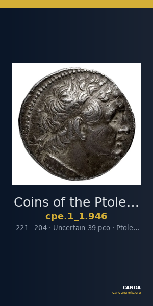 Coins of the Ptolemaic Empire Vol. I, Part 1, no. 946 — CANOA