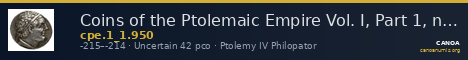 Coins of the Ptolemaic Empire Vol. I, Part 1, no. 950 — CANOA