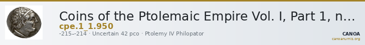 Coins of the Ptolemaic Empire Vol. I, Part 1, no. 950 — CANOA