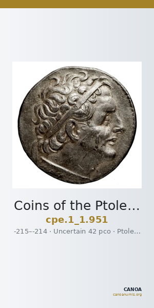 Coins of the Ptolemaic Empire Vol. I, Part 1, no. 951 — CANOA