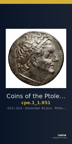 Coins of the Ptolemaic Empire Vol. I, Part 1, no. 951 — CANOA