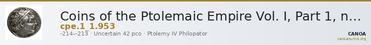 Coins of the Ptolemaic Empire Vol. I, Part 1, no. 953 — CANOA