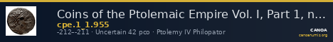 Coins of the Ptolemaic Empire Vol. I, Part 1, no. 955 — CANOA