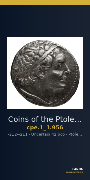 Coins of the Ptolemaic Empire Vol. I, Part 1, no. 956 — CANOA