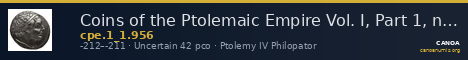 Coins of the Ptolemaic Empire Vol. I, Part 1, no. 956 — CANOA