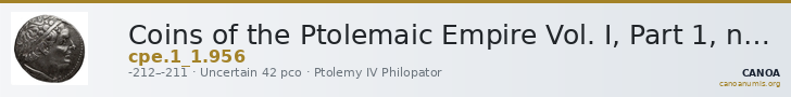 Coins of the Ptolemaic Empire Vol. I, Part 1, no. 956 — CANOA