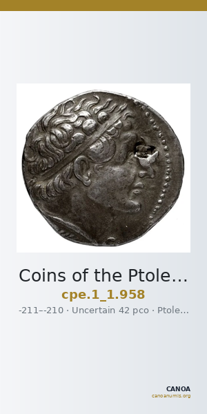 Coins of the Ptolemaic Empire Vol. I, Part 1, no. 958 — CANOA
