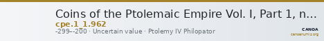 Coins of the Ptolemaic Empire Vol. I, Part 1, no. 962 — CANOA