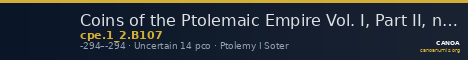 Coins of the Ptolemaic Empire Vol. I, Part II, no. B107 — CANOA