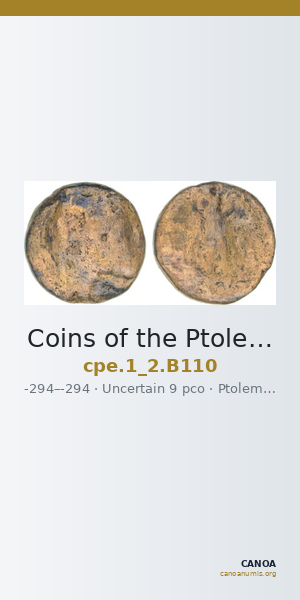 Coins of the Ptolemaic Empire Vol. I, Part II, no. B110 — CANOA