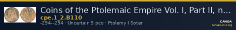 Coins of the Ptolemaic Empire Vol. I, Part II, no. B110 — CANOA