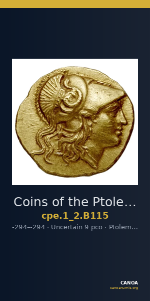 Coins of the Ptolemaic Empire Vol. I, Part II, no. B115 — CANOA
