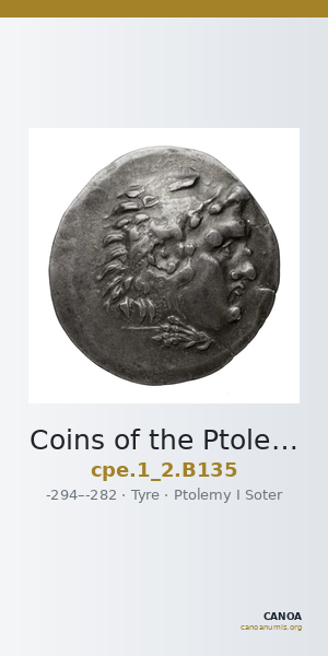 Coins of the Ptolemaic Empire Vol. I, Part II, no. B135 — CANOA