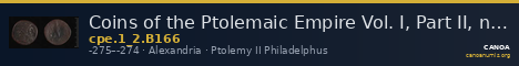 Coins of the Ptolemaic Empire Vol. I, Part II, no. B166 — CANOA