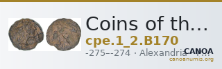 Coins of the Ptolemaic Empire Vol. I, Part II, no. B170 — CANOA