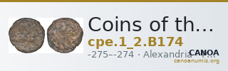 Coins of the Ptolemaic Empire Vol. I, Part II, no. B174 — CANOA