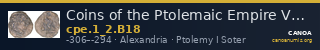 Coins of the Ptolemaic Empire Vol. I, Part II, no. B18 — CANOA