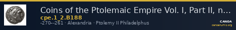 Coins of the Ptolemaic Empire Vol. I, Part II, no. B188 — CANOA