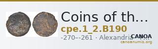 Coins of the Ptolemaic Empire Vol. I, Part II, no. B190 — CANOA