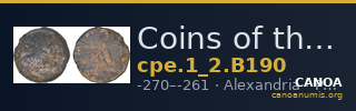 Coins of the Ptolemaic Empire Vol. I, Part II, no. B190 — CANOA