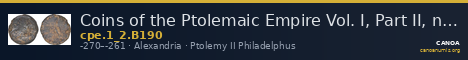 Coins of the Ptolemaic Empire Vol. I, Part II, no. B190 — CANOA