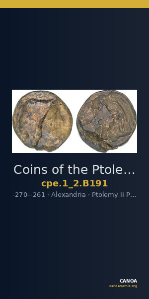 Coins of the Ptolemaic Empire Vol. I, Part II, no. B191 — CANOA