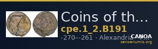 Coins of the Ptolemaic Empire Vol. I, Part II, no. B191 — CANOA